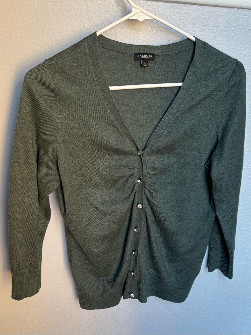 Talbots Wool Cotton Green Cardigan Sweater small